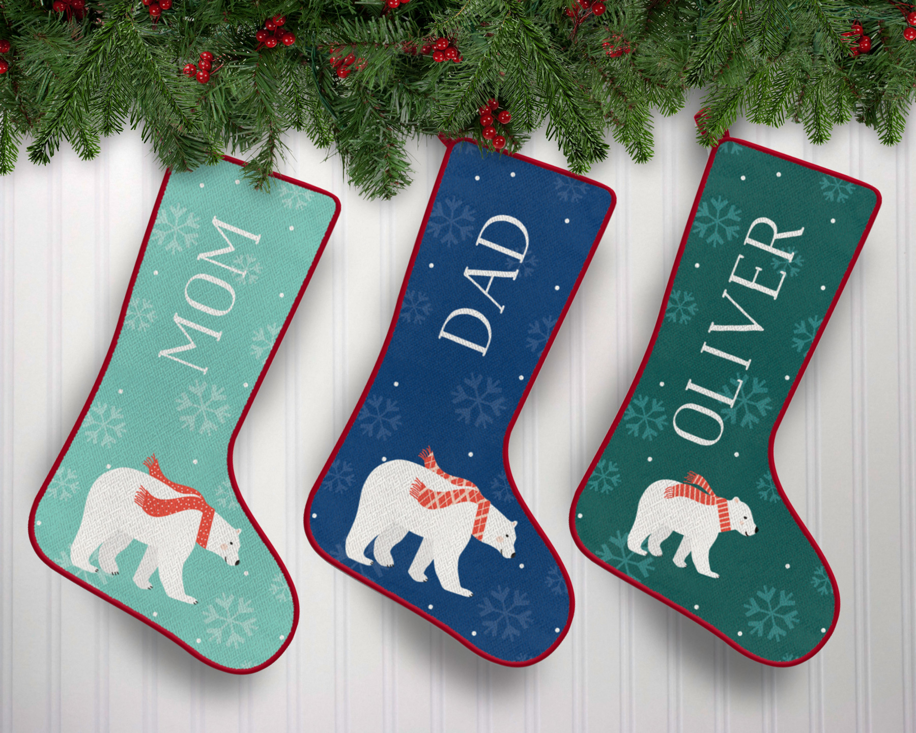 Personalized polar bear Christmas stockings